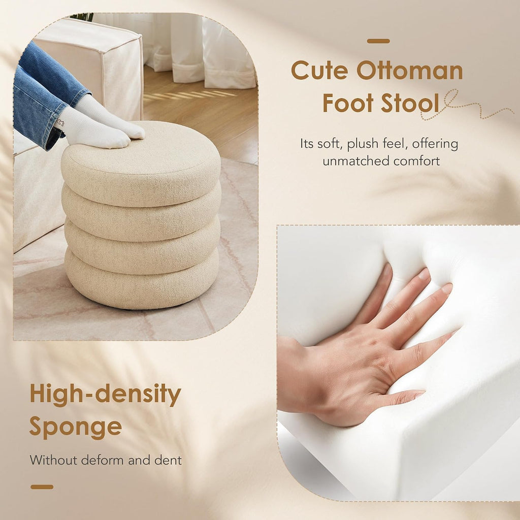 19.5" Storage Ottoman Round, Vanity Stools , Linen Pouf Ottoman with Removable Lid, Modern Ottoman Stool for Girls
