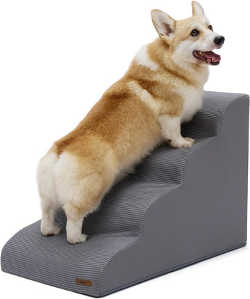 Dog Stairs for Small Dogs, Grey, 4 Step Pet Ramp for Bed and Couch