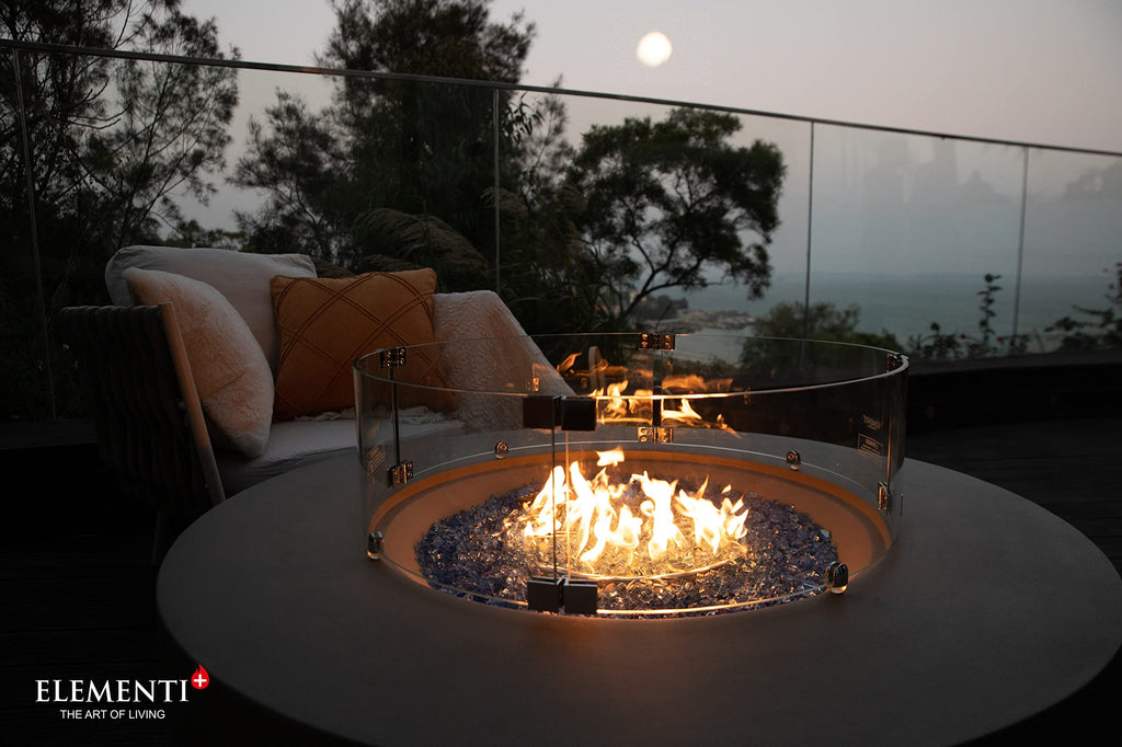 Colosseo Gas Fire Pit Cast Concrete 40" Dia. Round Fire Table, Outdoor Fire Pit Electronic Ignition | Canvas Cover