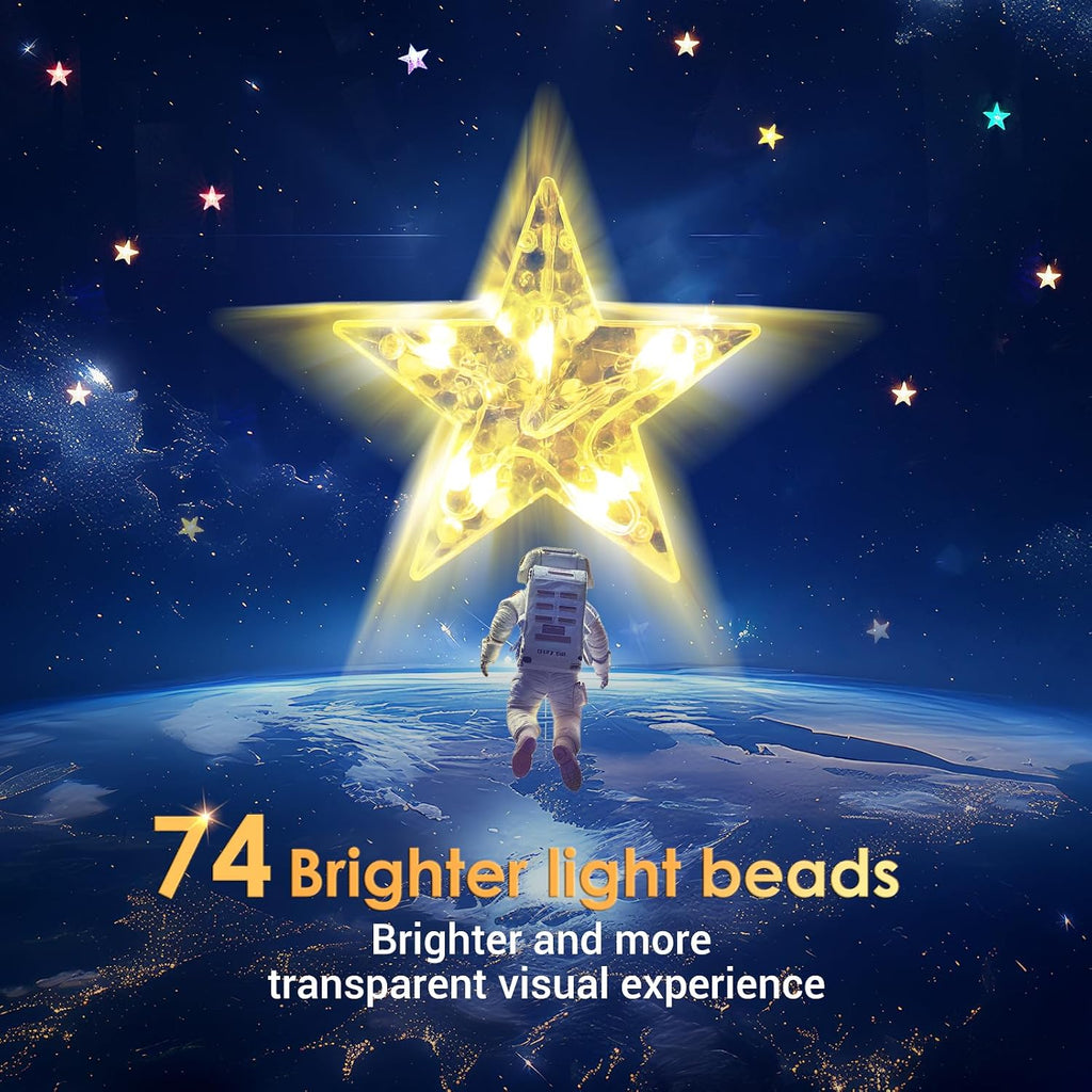 46 Stars Curtain Lights, Battery Operated Christmas Star Window Lights - Warm White with Timer & Memory Function & 8