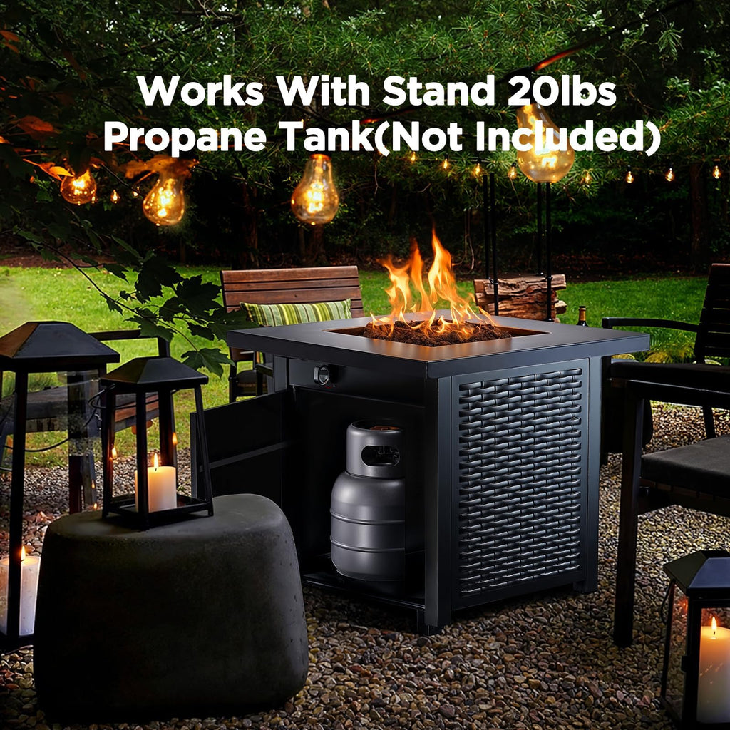 Propane Fire Pits 28 Inch Outdoor Gas Fire Pit, 50, 000 BTU Steel Fire Table with Lid and Lava Rock, Add Warmth and