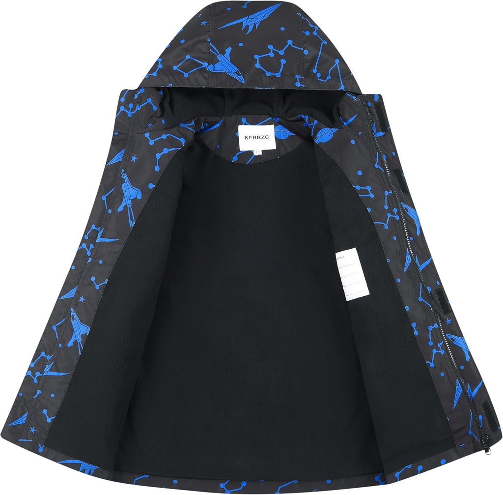 Boys Girls Waterproof Hooded Jackets Fleece Lined Rain Jackets