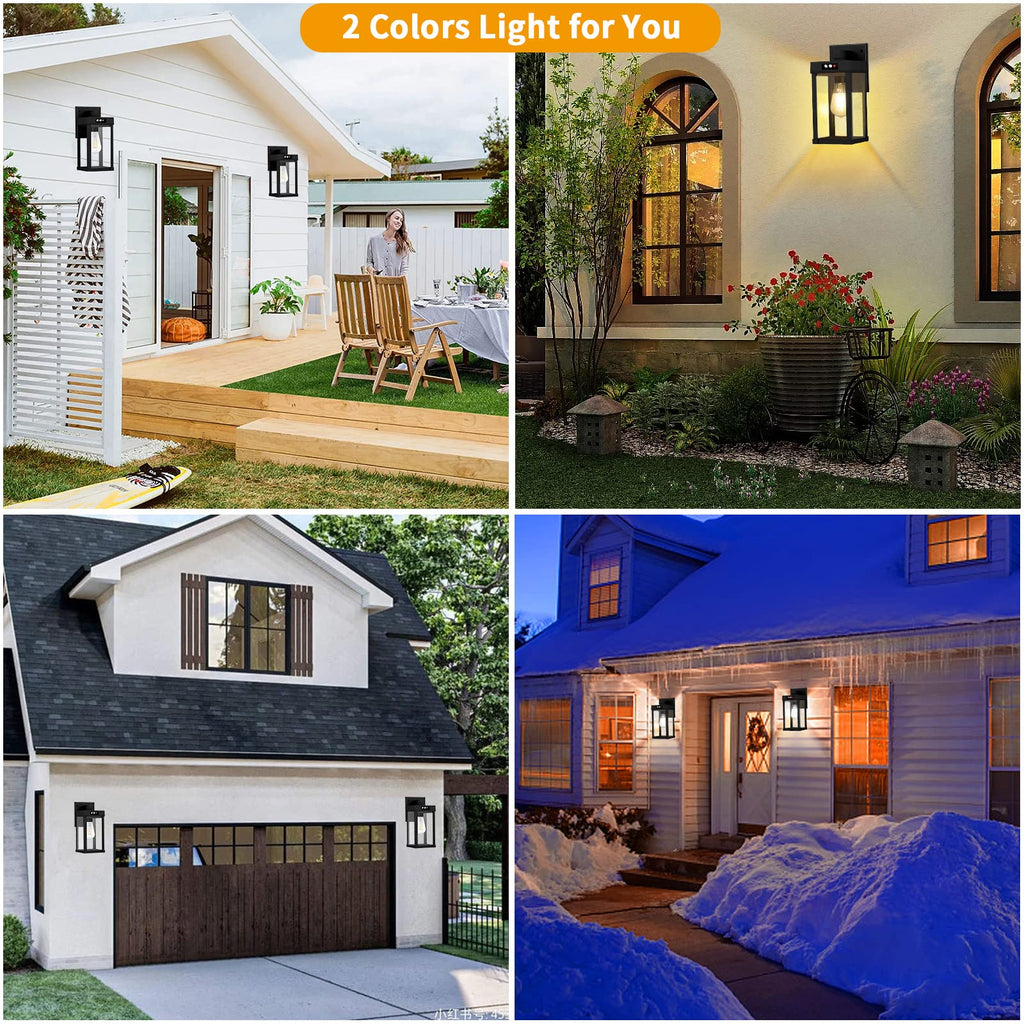 Solar Wall Lights Outdoor with 3 Lighting Modes & Motion Sensor, Solar Porch Light with 2 Bulbs, Waterproof Outdoor