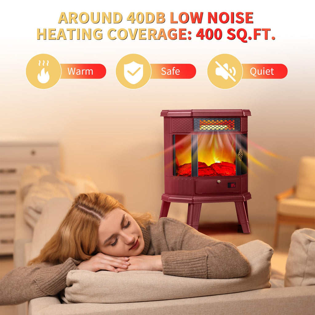 Electric Fireplace Heater 22 in Freestanding Fireplace Stove Infrared Fireplace with 3D Flame Effect Remote Control