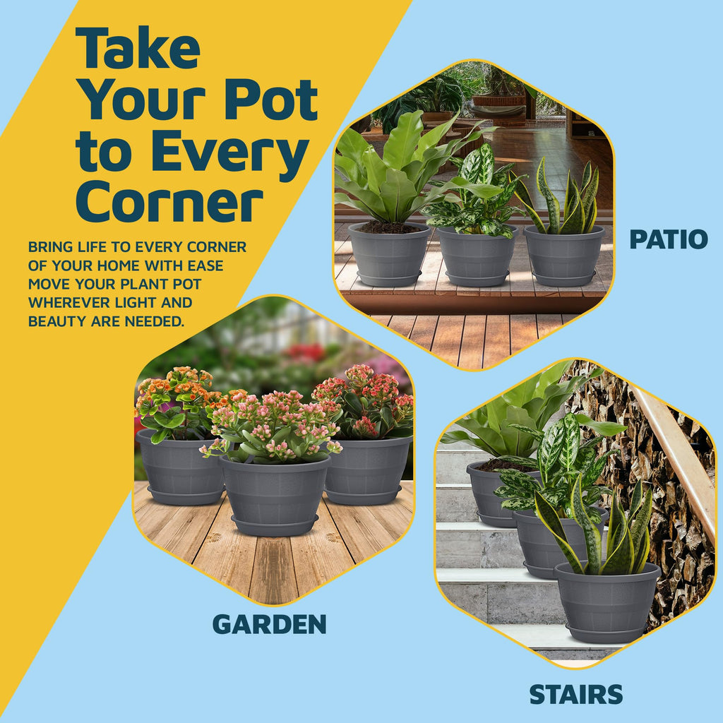 10-Inch Whiskey Barrel Planters Outdoor Pack of 25 - Durable Plastic Plant Pots for Indoor & Outdoor Use with