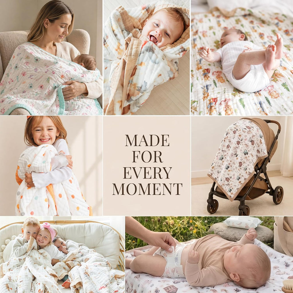 Organic Cotton Muslin Baby Blanket for Boys and Girls - Luxurious Soft Toddler Quilt for Swaddling - Gender Neutral