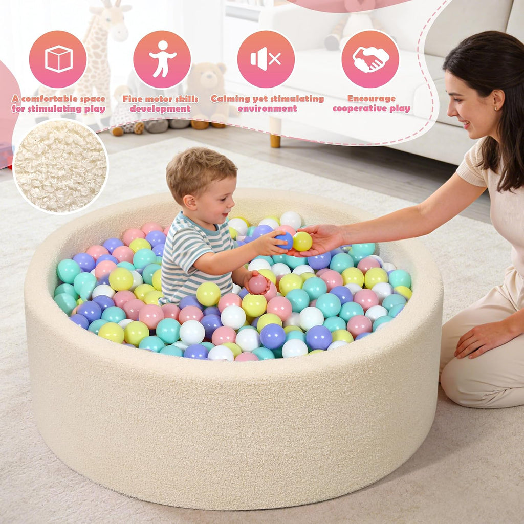 Imitation Teddy Colours Foam Ball Pits 35.4"x 11.8" Soft Round Playpen for Toddlers Dogs Cats with Soft Memory Sponge