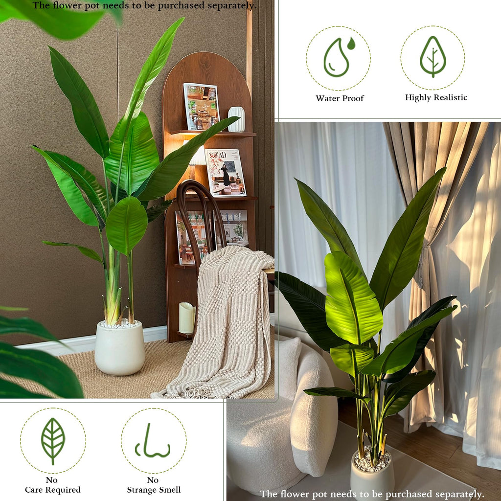 6FT Artificial Bird of Paradise Plant, Faux Artificial Trees, Tall Fake Realistic Tree, 11 Trunks Silk Leaf Plant