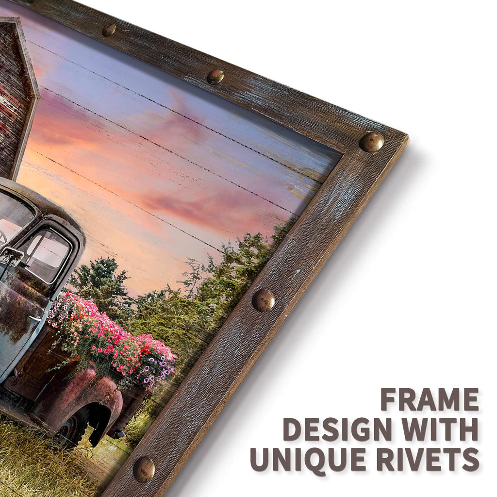 American Barn Vintage Pickup Wood Framed Wall Art 24"x16"