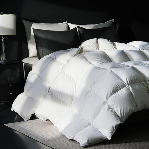 Goose Feather Down Fiber Comforter Queen, 100% Cotton Ultra Soft Fluffy Duvet Insert Queen