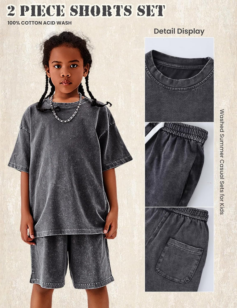 Boys Summer Outfits Acid Wash Short Sets 2 Piece Matching Clothes Set