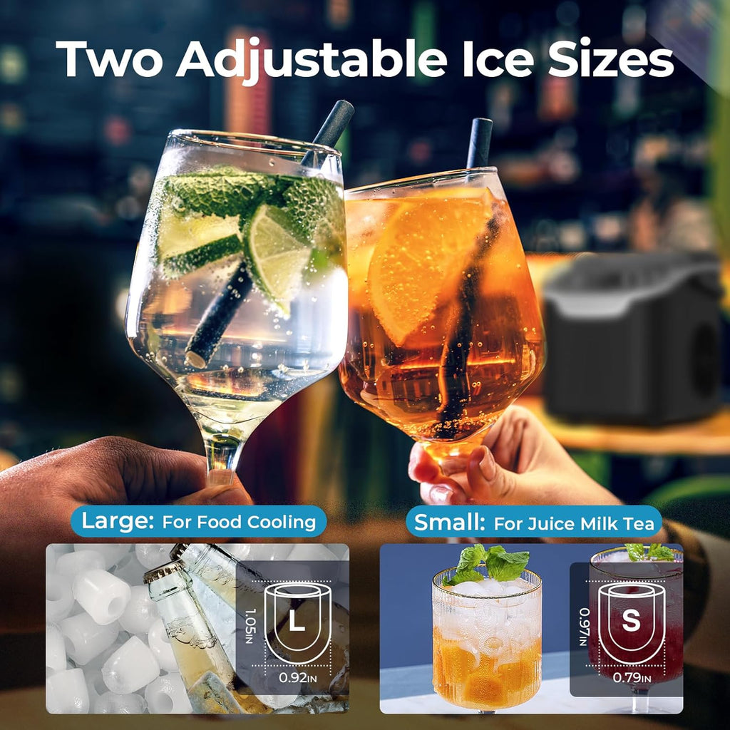 Countertop Ice Maker Machine, 8 Ice Cubes in 6 mins, 26lb/Day Ice with 2 Sizes- Portable Mini, Energy Saving &