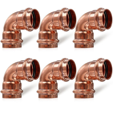Copper Press Fittings 1 inch, 6PK Copper Coupling 90 Degree Elbow Coupling