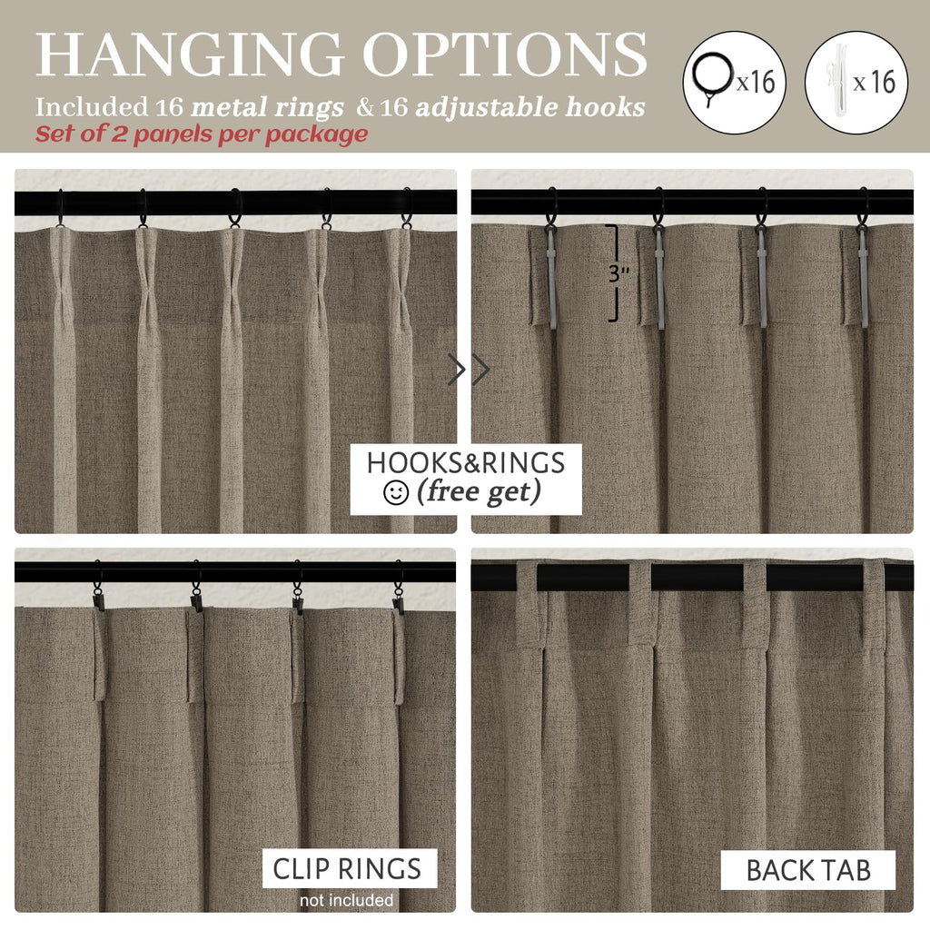 Extra Short 45 Inch Dark Flax Light Filtering Kitchen Curtains 2 Panels Set, Memory Trained Pinch Pleated Farmhouse