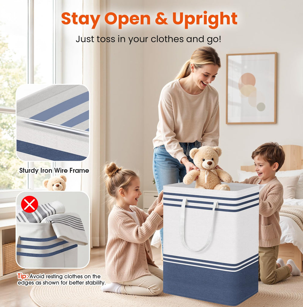 3-Pack Laundry Basket, Laundry Hamper, Blue-125L