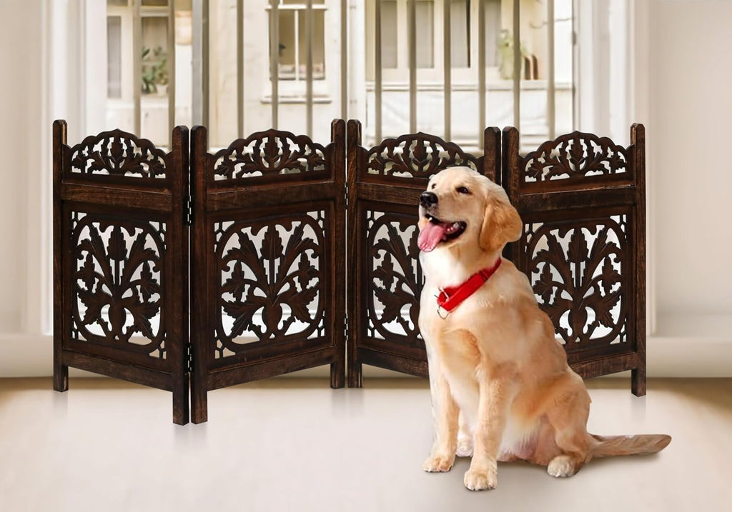 Dog Gate, Wooden Free Standing Gate, 4-Panel, 72x24