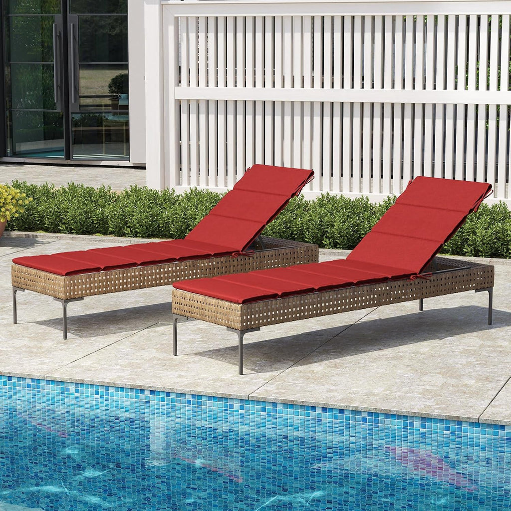 Chaise Lounge Cushion Outdoor Set of 2 72''Lx21''W, Water Resistant Foldable Patio Lounge Chair Cushions with Straps