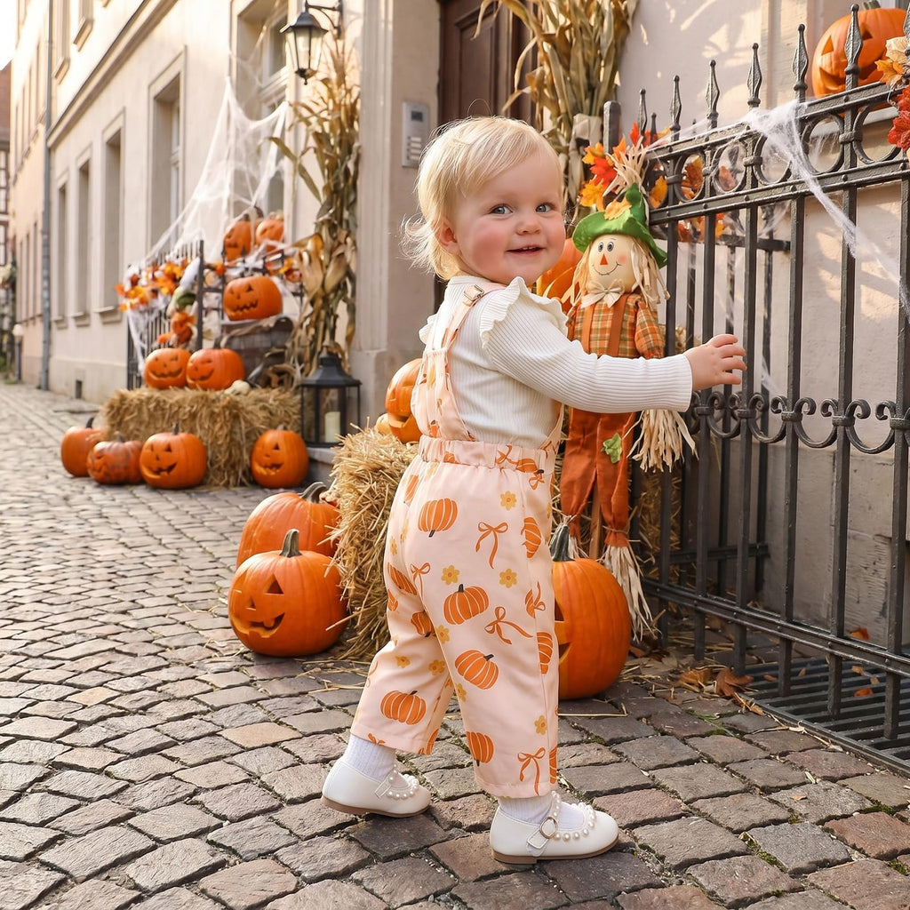 Newborn Baby Girl Fall Outfits Infant Rompers Overalls Pants Set (B pumpkin, )