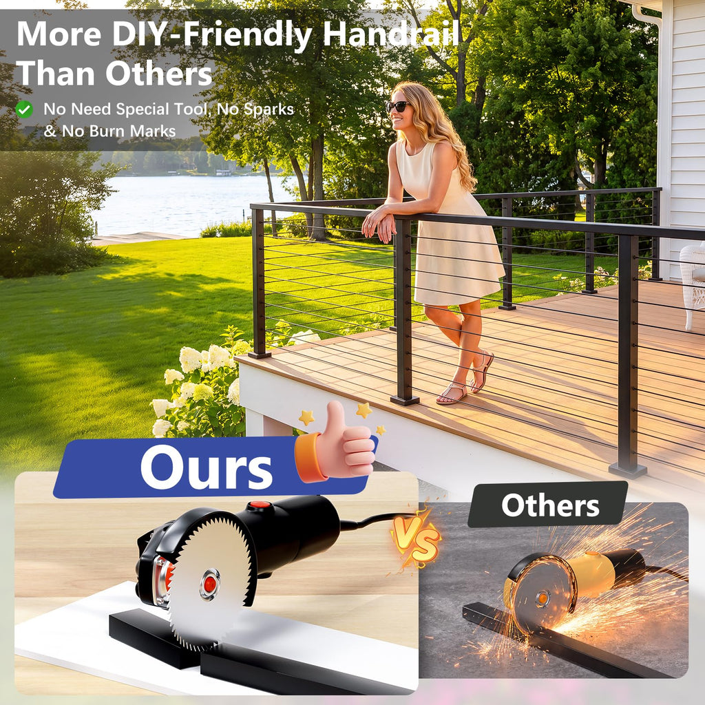 8-12ft Modular 36" Swageless Cable Railing System with Handrail