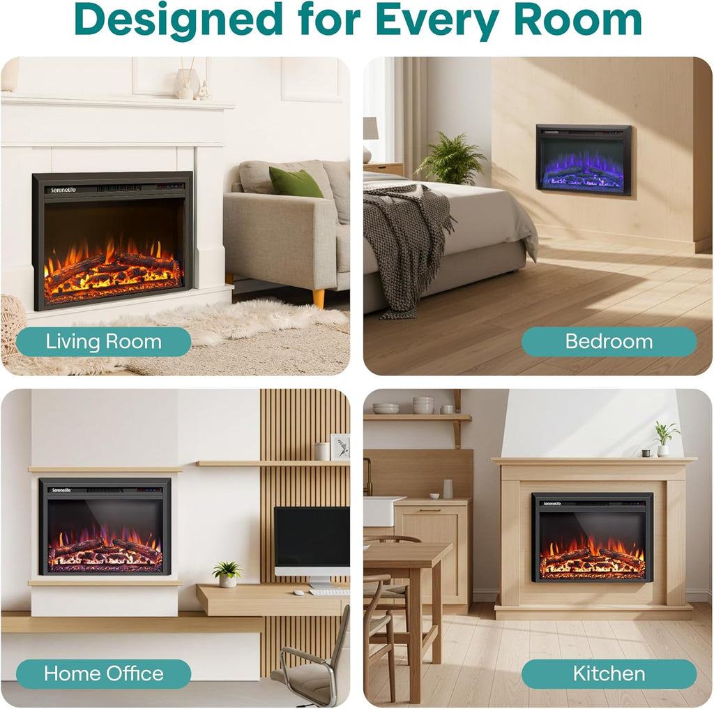 SereneLife Electric Fireplace Insert with Heater | Smart Wi-Fi App Control & Remote | 700W/1500W Adjustable Thermostat