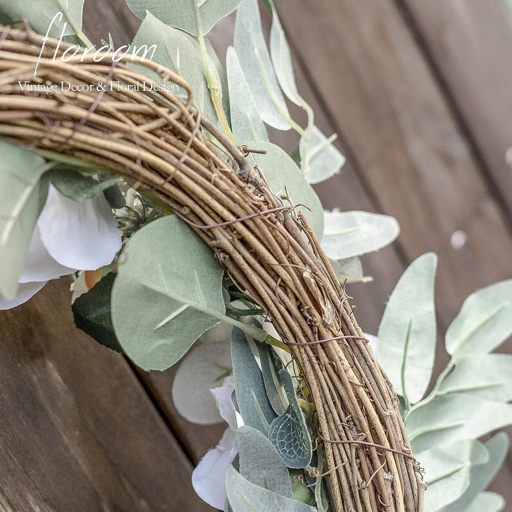 Floral Wreath, 18" Artificial White Magnolia Wreath for Front Door Wedding Decorations Wall Decor
