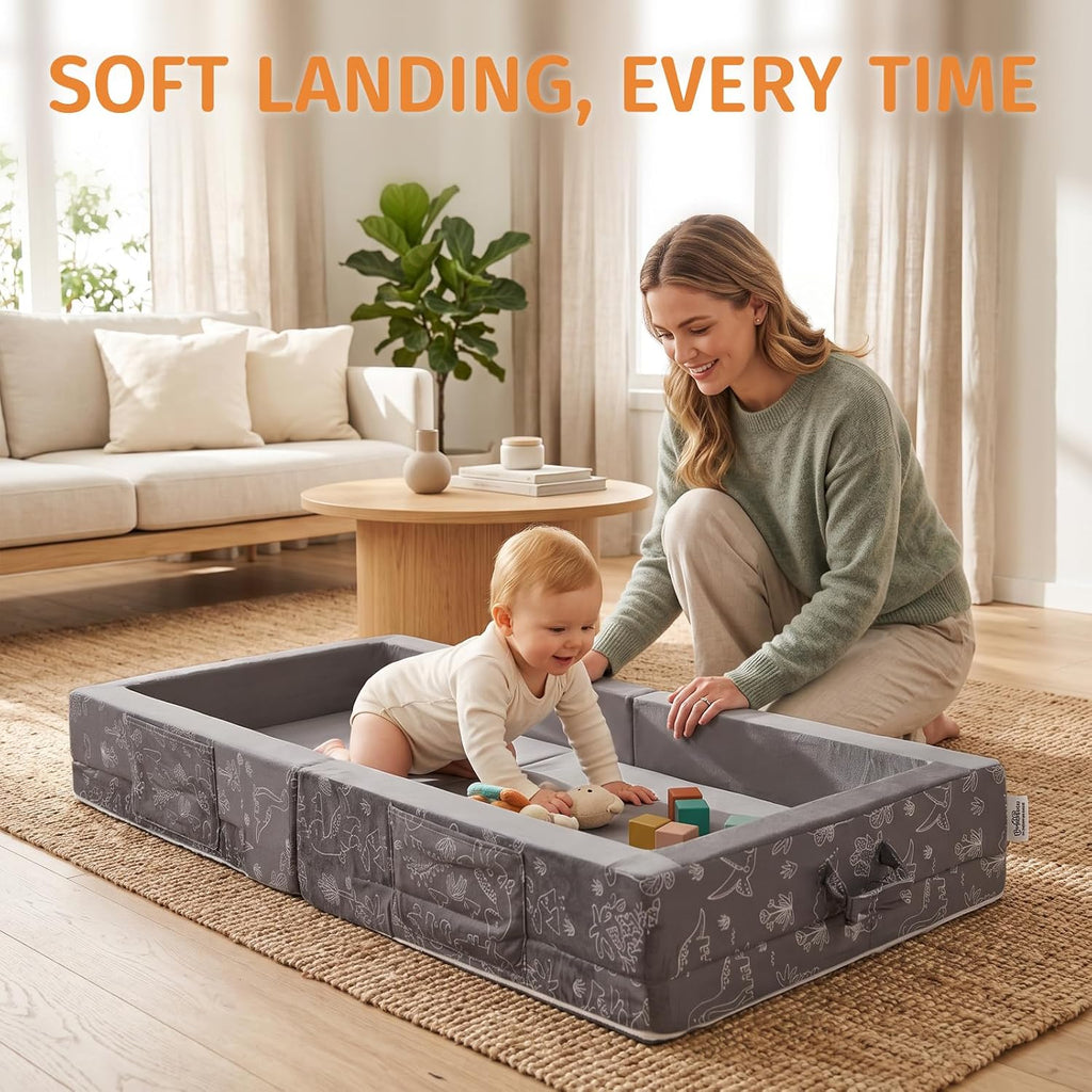 Portable Toddler Travel Bed 2-in-1 Foldable Floor Bed with 2.75" Thick Soft Foam, Machine-Washable Crystal Velvet