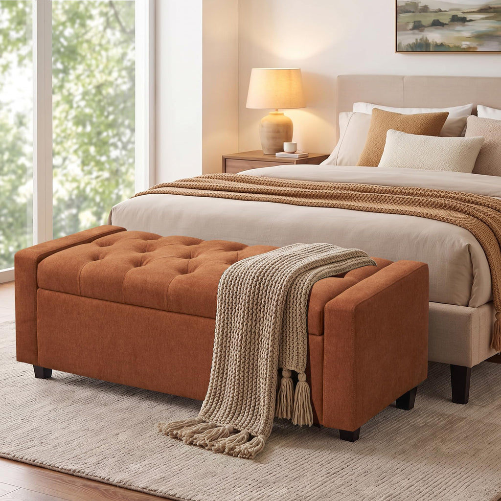 Ottoman with Storage, 48.8" Storage Ottoman Bench (Orange)