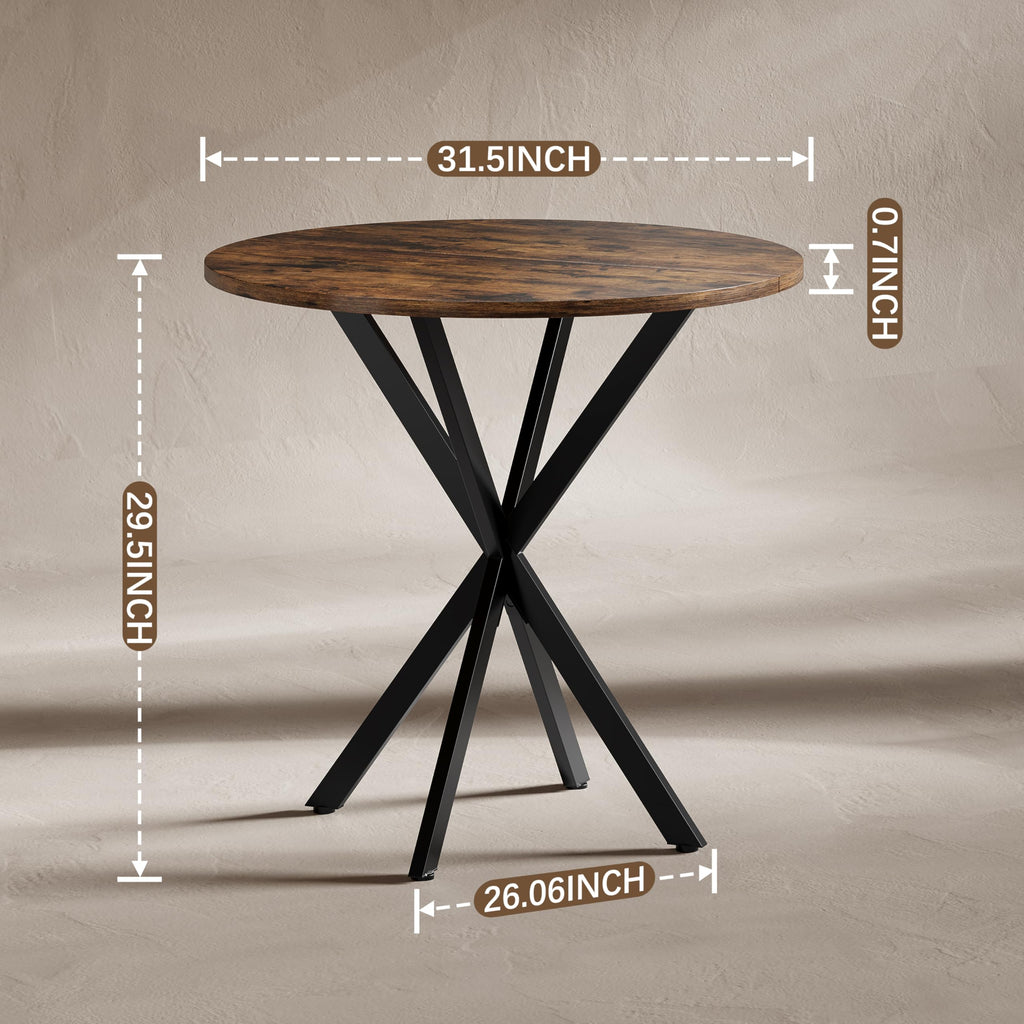 31.5" Small Round Dining Table for 2-4 Rustic Brown Dinner Table