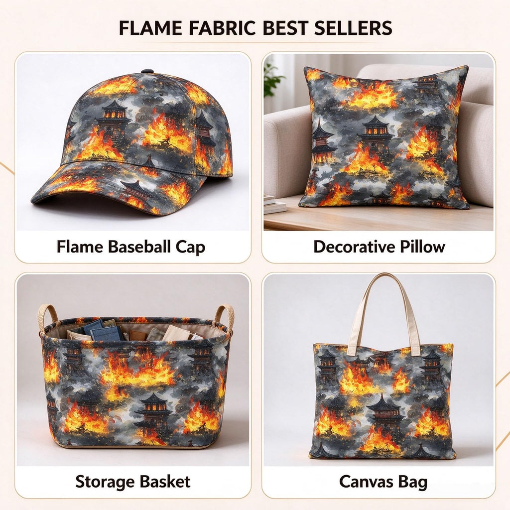 Fiery Flame Fabric by The Yard, Realistic Flames Soft Polyester Fabric, Modern Fashion No Stretch Fabrics Sewing