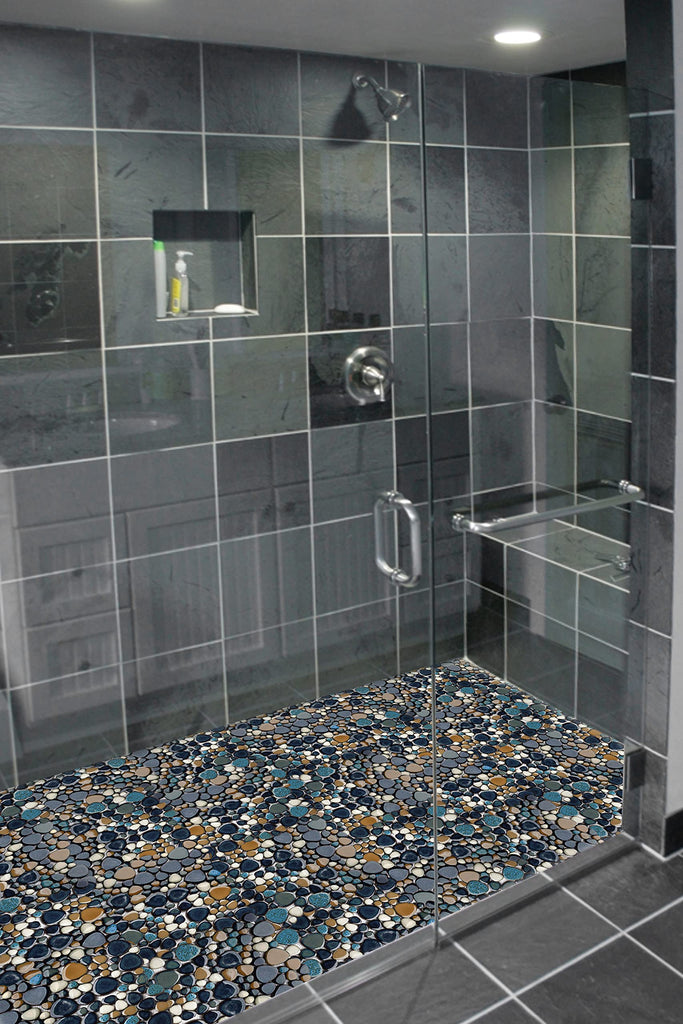 Pebble Tile for Shower Floor Aqua Cobalt Blue Mosaic Backsplash Tiles (5 Sheets)
