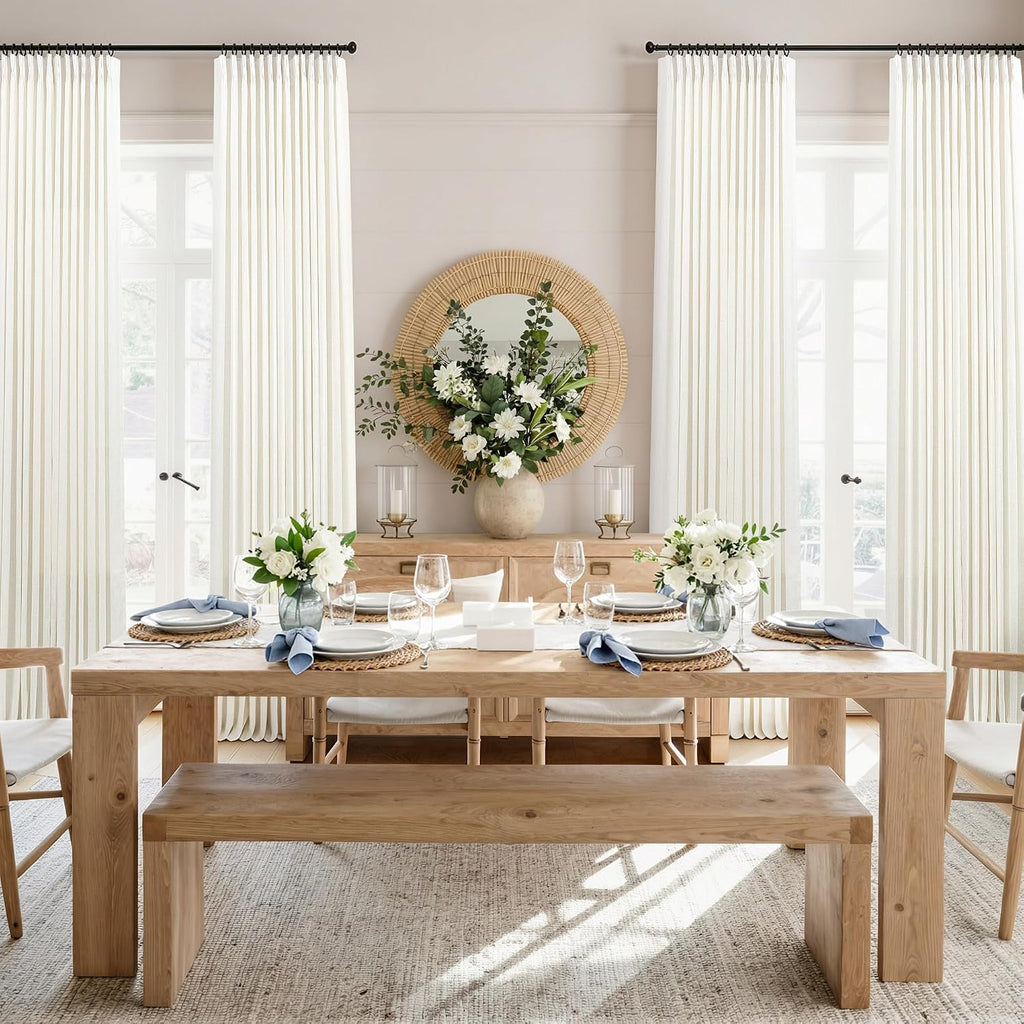 Natural Pinch Pleated Linen Cream Curtains 84 Inch Length 2 Panels for Living Room Bedroom Ivory Semi Sheer Light
