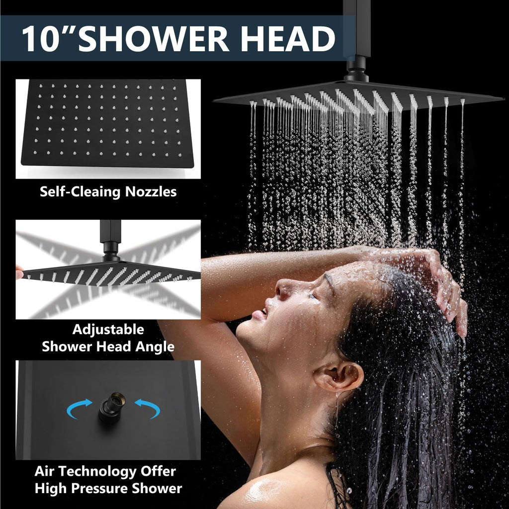 Ceiling Shower Faucet Set System Dual Head 10&6 Inch Matte Black