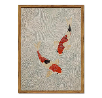 Framed Japanese Wall Art, Minimalist Red and Cream Koi Fish in Water Canvas Wall Decor Paintings, Japandi Zen Prints