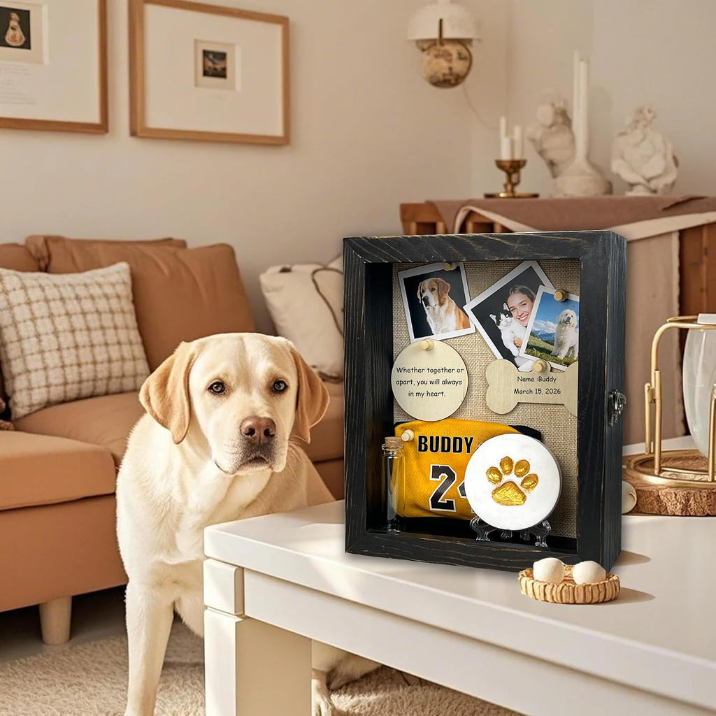8x10 Pet Memorial Shadow Box Frame Paw Print Kit Solid Wood Pet Frame Black Dog Memorial Gifts for Loss of Dog