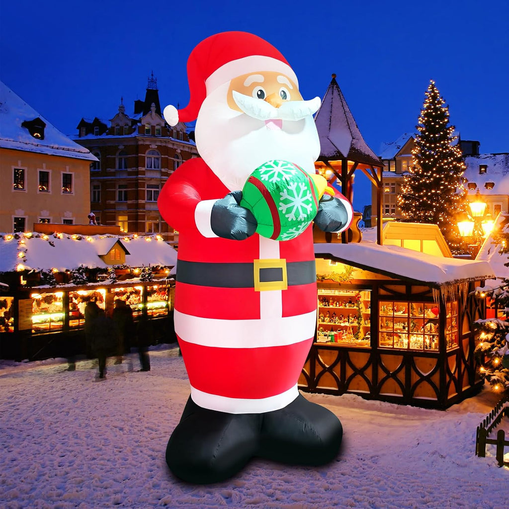 10FT Santa Claus Christmas Inflatable Decorations Blow Up Giant Santa Snowflake Ball Indoor Outdoor Decor Lights for