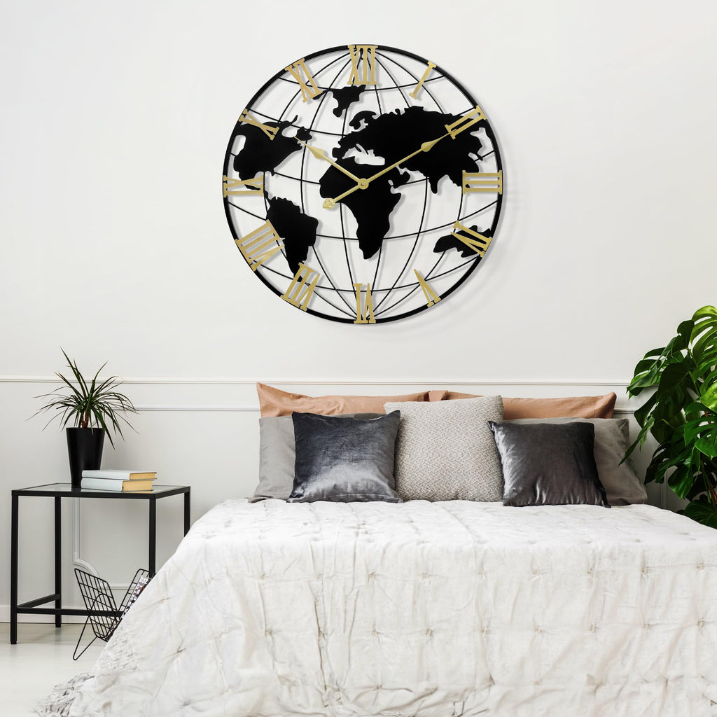 Large Wall Clock 40IN, World Map Modern Style Wall Clocks, Big Clock for Wall Living Room Decor, Office Wall Decor
