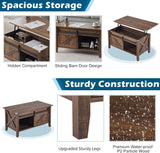 Farmhouse Lift Top Coffee Table, Rustic Grey with Storage Shelf/Hidden Compartment, Mesa De Centro para Sala
