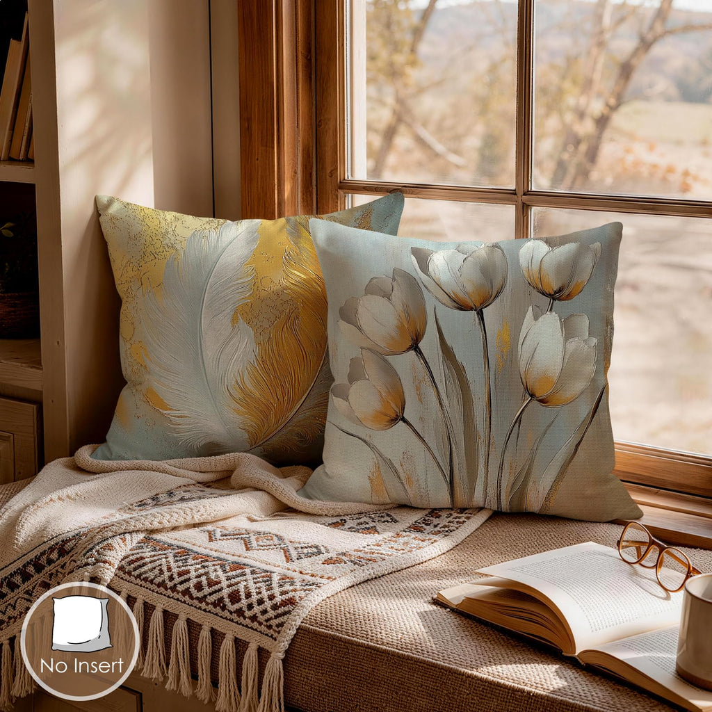 Boho Feather Butterfly Throw Pillow Covers 18 x 18 Inch Set of 4