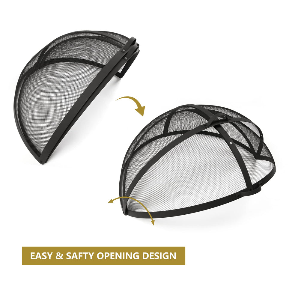 Outdoor Fire Pit Spark Screen Cover, 32" Dia, Easy Access Door, Round