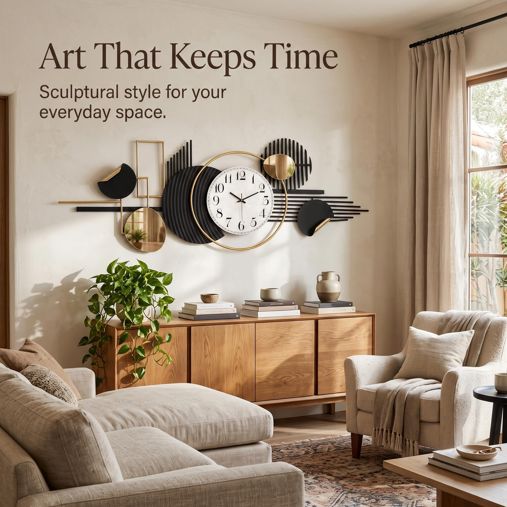 60" Large Modern Wall Clock, 3D Metal Wall Art