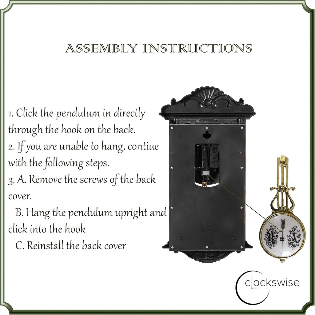 Clockswise Vintage Grandfather-Style Wall Clock with Wood-Effect Plastic Pendulum Battery-Operated for Home Decor