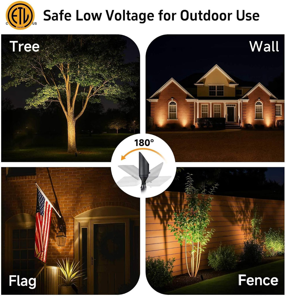 Brass Landscape Lighting - Low Voltage Outdoor Spotlights, Wired LED Uplights 12V, Waterproof Spot Lights, Antique