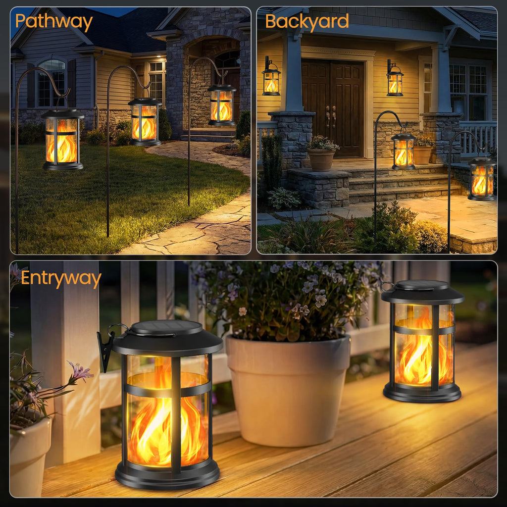 Solar Lanterns Outdoor Waterproof with Flickering Flame, 4 Pack