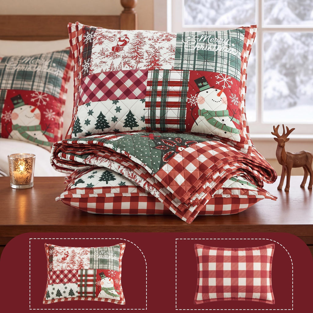 Christmas Patchwork Quilt Set Twin-2 Pieces Soft Holiday Bedspread