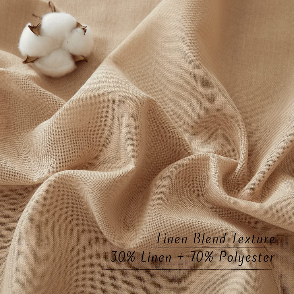 Flax Camel Linen Curtains for Room Divider, Grommet Top Thick Flax Semi Sheer Vertical Drapes Privacy Assured with
