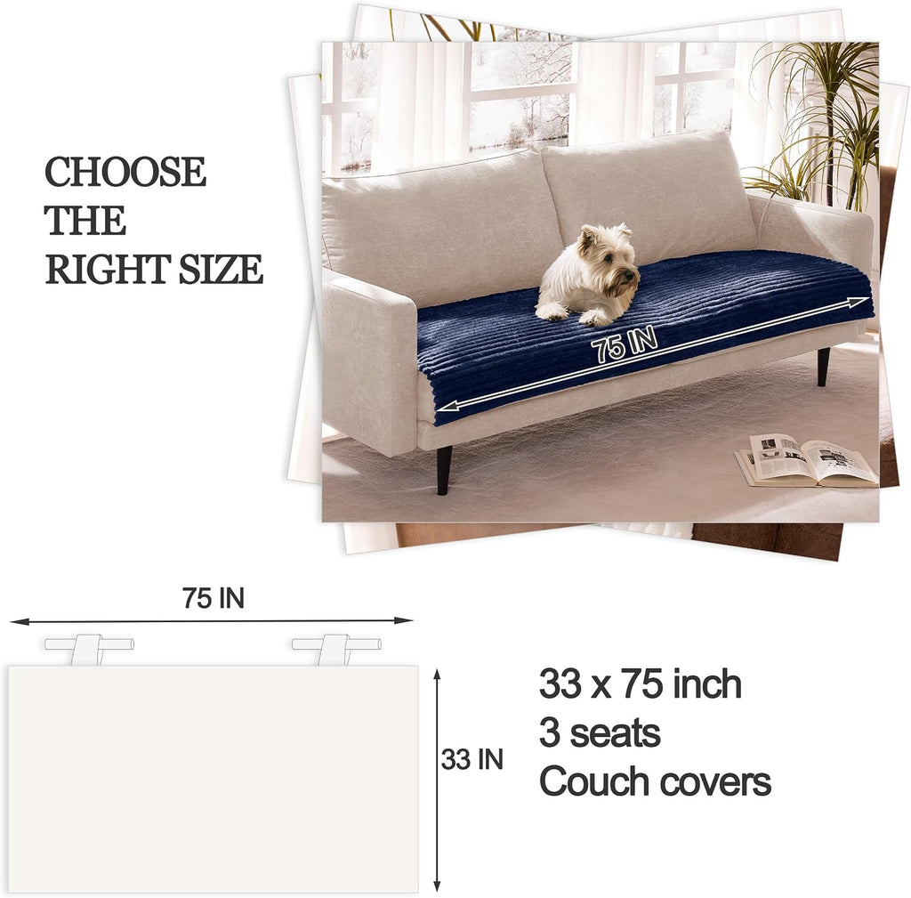 Dual Non-Slip Couch Cover for Dogs Waterproof, Fuzzy Soft Pet Couch Covers for Sofa 3 Cushion, Pet Friendly Soft Dog