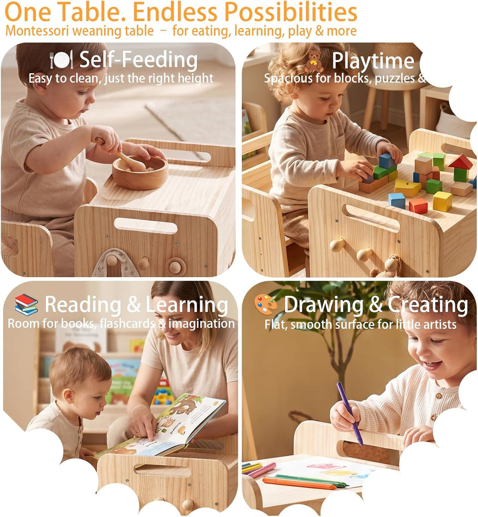 Weaning Table and Chair Set Solid Wood Height Adjustable Toddler