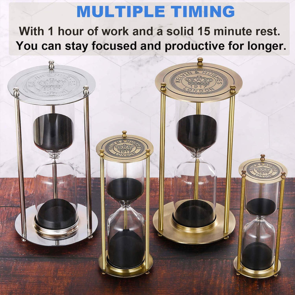 Hourglass 15 Minute Sand Timer, Vintage Brass Black Sand Clock, Metal Small Sand Watch 15 Min, Antique Reloj De