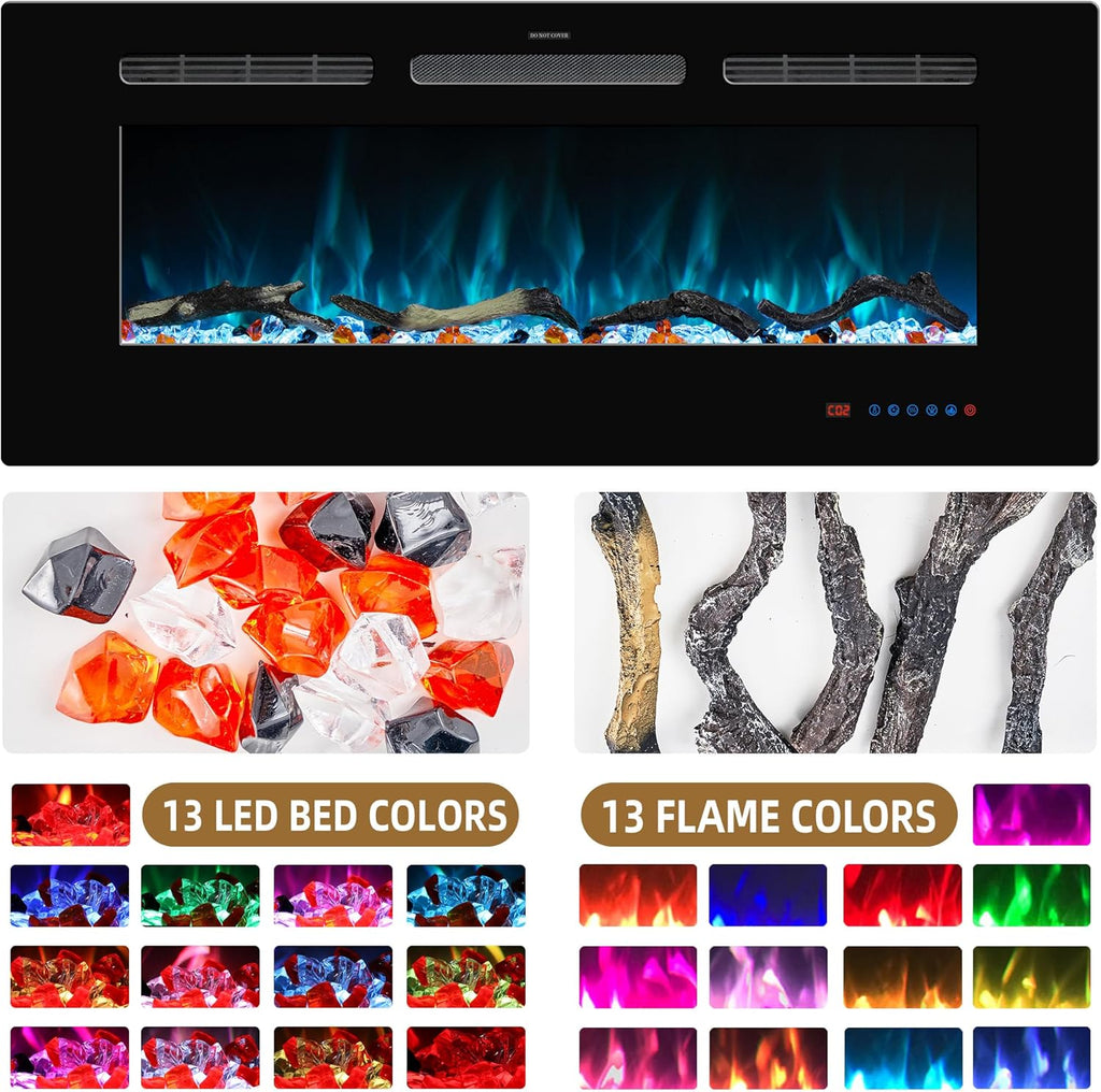 45 inches Electric Fireplace Inserts, Recessed and Wall Mounted Fireplace Heater, Linear Fireplace w/Thermostat