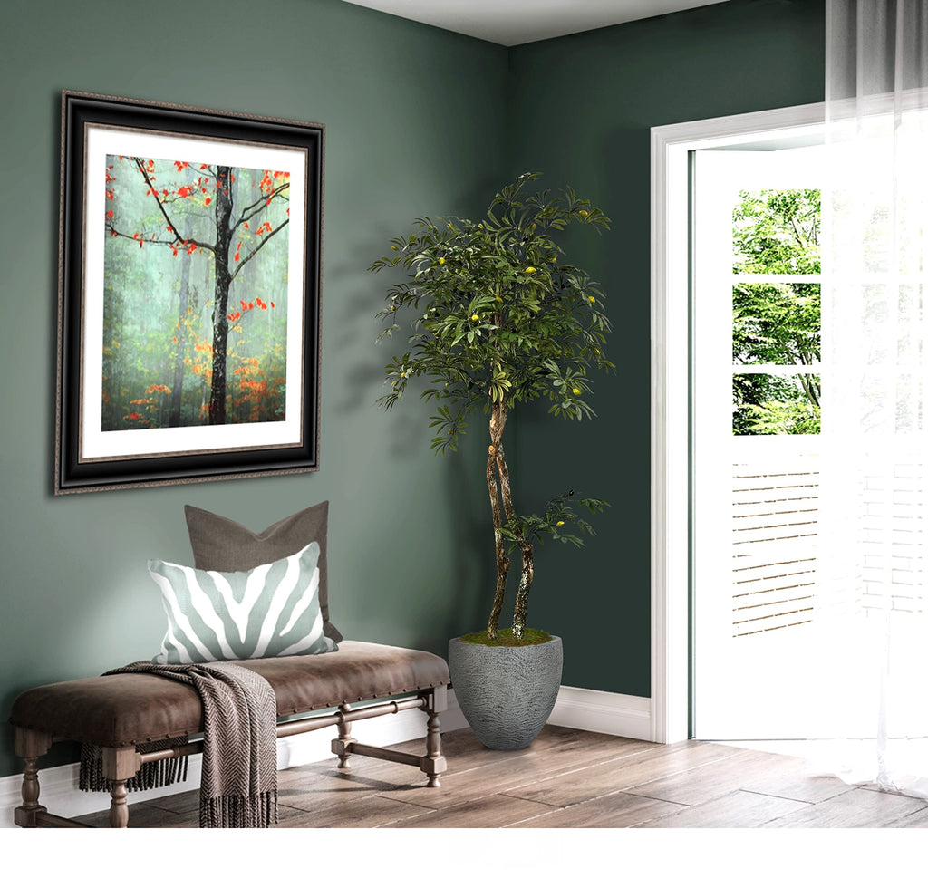 Handmade 6ft Mediterranean Olive Artificial Tree with Ethically Sourced Real Wood Trunks, Hypoallergenic, 6-Foot
